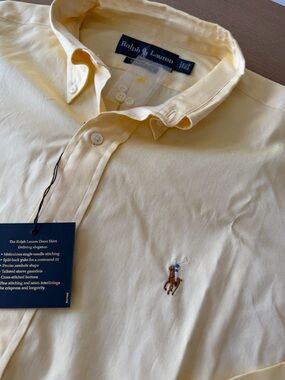 RALPH LAUREN Butter Yellow Men's Button-Down Dress Shirt w/ iconic pony logo